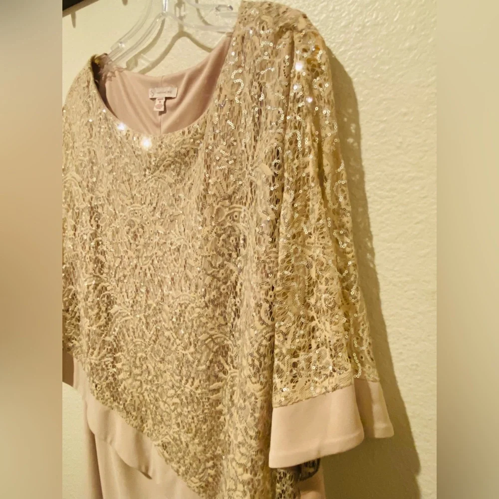 Dress Barn Gold Asymmetrical Sequin Dress - Picture 3 of 9